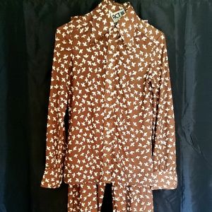 Vintage bird printed pajamas size small